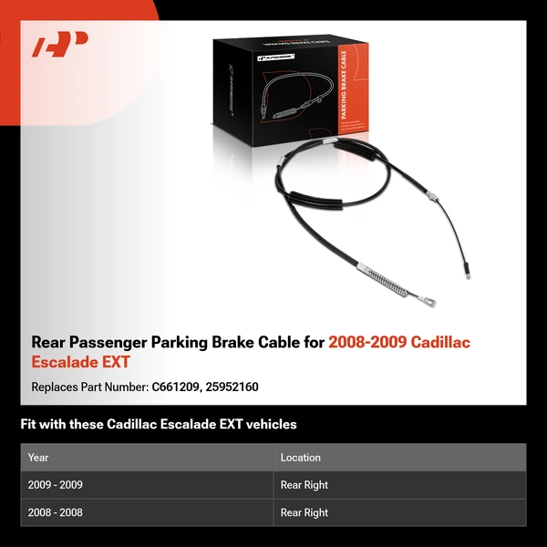 Rear Passenger Parking Brake Cable for 2008-2009 Cadillac Escalade EXT