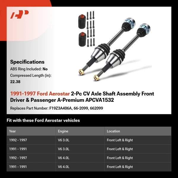 1991-1997 Ford Aerostar 2-Pc CV Axle Shaft Assembly Front Driver & Passenger A-Premium APCVA1532