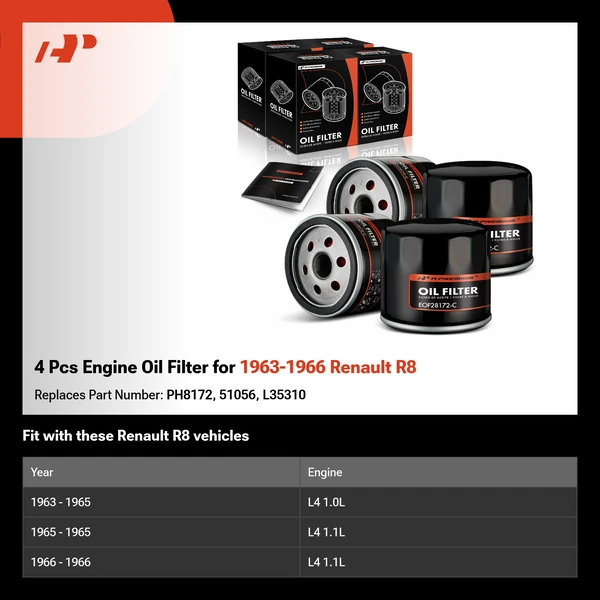 4 Pcs Engine Oil Filter for 1963-1966 Renault R8