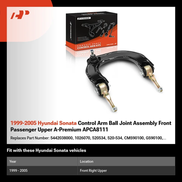 1999-2005 Hyundai Sonata Control Arm Ball Joint Assembly Front Passenger Upper A-Premium APCA8111