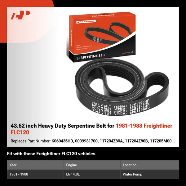 43.62 inch Heavy Duty Serpentine Belt for 1981-1988 Freightliner FLC120