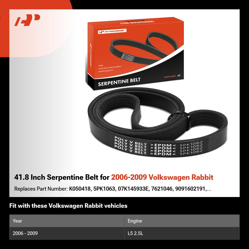 41.8 Inch Serpentine Belt for 2006-2009 Volkswagen Rabbit