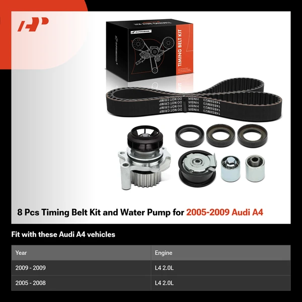 8 Pcs Timing Belt Kit and Water Pump for 2005-2009 Audi A4