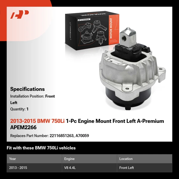 2013-2015 BMW 750Li 1-Pc Engine Mount Front Left A-Premium APEM2266