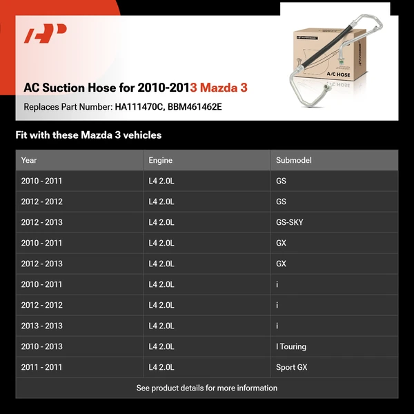 AC Suction Hose for 2010-2013 Mazda 3