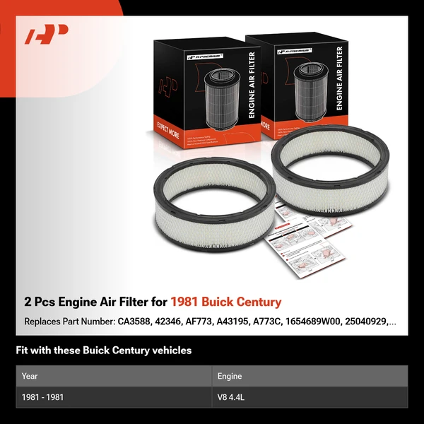 2 Pcs Engine Air Filter for 1981 Buick Century