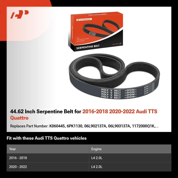 44.62 Inch Serpentine Belt for 2016-2018 2020-2022 Audi TTS Quattro