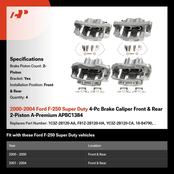 2000-2004 Ford F-250 Super Duty 4-Pc Brake Caliper Front & Rear 2-Piston A-Premium APBC1384