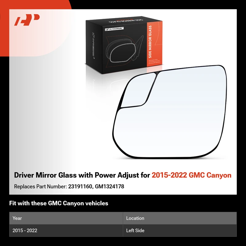 Driver Mirror Glass with Power Adjust for 2015-2022 GMC Canyon