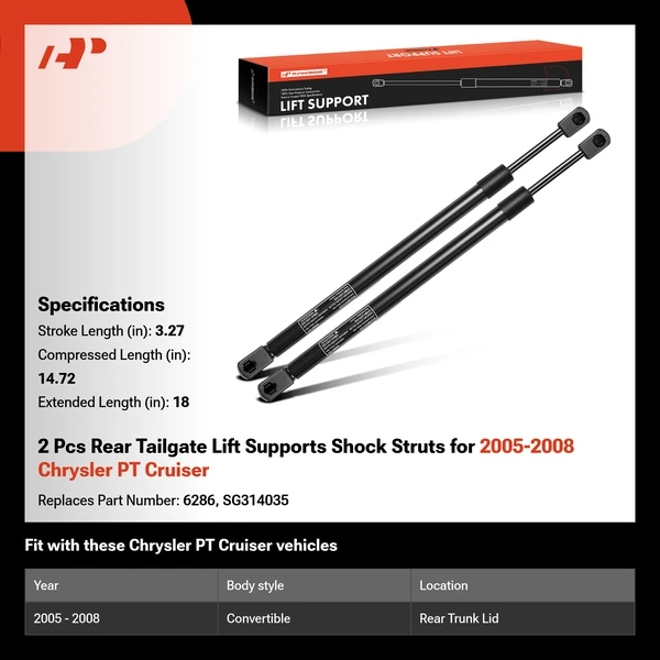 2 Pcs Rear Tailgate Lift Supports Shock Struts for 2005-2008 Chrysler PT Cruiser