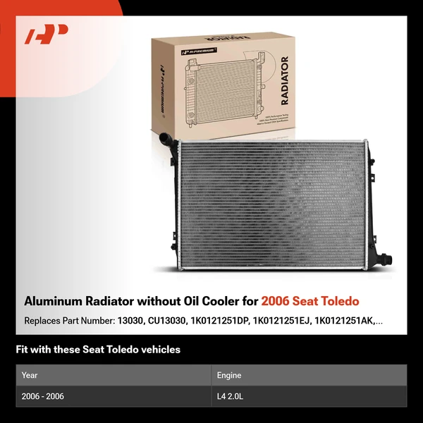 Aluminum Radiator without Oil Cooler for 2006 Seat Toledo