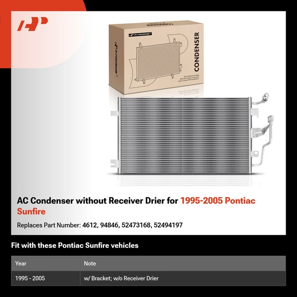 AC Condenser without Receiver Drier for 1995-2005 Pontiac Sunfire