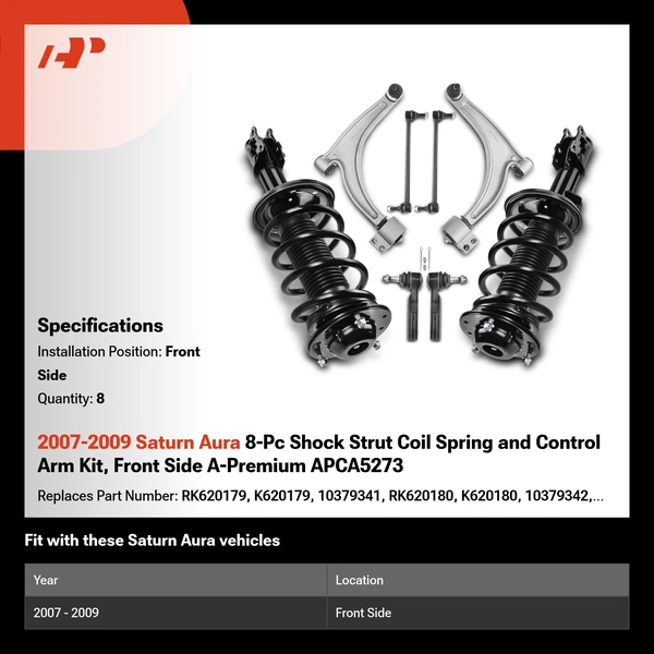 2007-2009 Saturn Aura 8-Pc Shock Strut Coil Spring and Control Arm Kit, Front Side A-Premium APCA5273