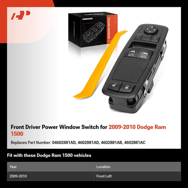 Front Driver Power Window Switch for 2009-2010 Dodge Ram 1500