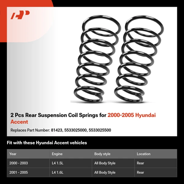 2 Pcs Rear Suspension Coil Springs for 2000-2005 Hyundai Accent