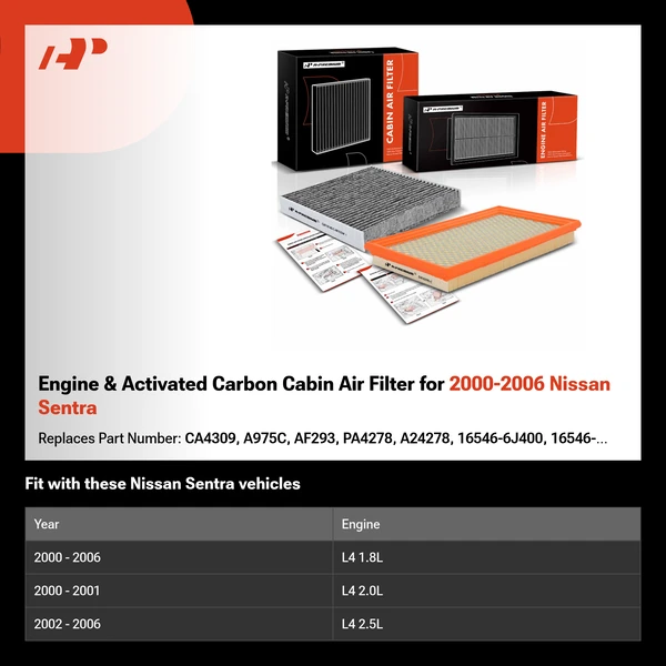 Engine & Activated Carbon Cabin Air Filter for 2000-2006 Nissan Sentra