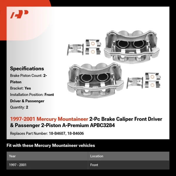 1997-2001 Mercury Mountaineer 2-Pc Brake Caliper Front Driver & Passenger 2-Piston A-Premium APBC3284