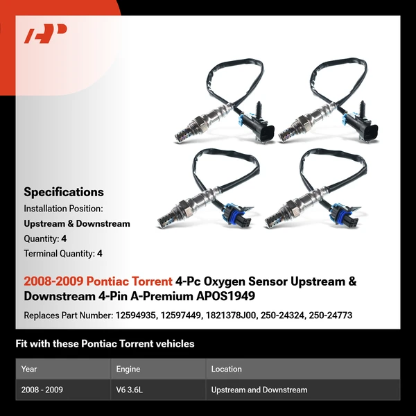 2008-2009 Pontiac Torrent 4-Pc Oxygen Sensor Upstream & Downstream 4-Pin A-Premium APOS1949