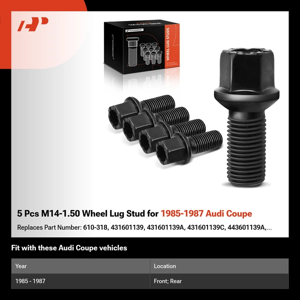 5 Pcs M14-1.50 Wheel Lug Stud for 1985-1987 Audi Coupe