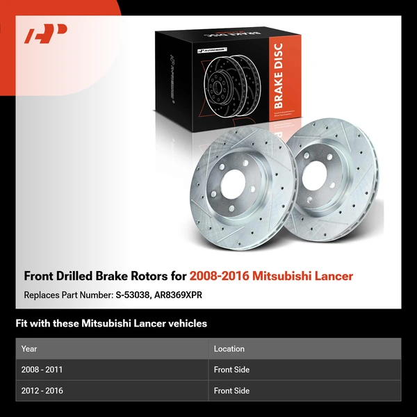 Front Drilled Brake Rotors for 2008-2016 Mitsubishi Lancer