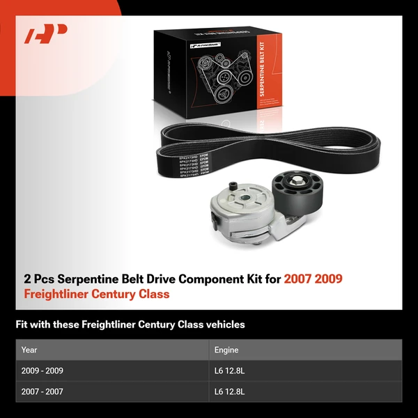 2 Pcs Serpentine Belt Drive Component Kit for 2007 2009 Freightliner Century Class