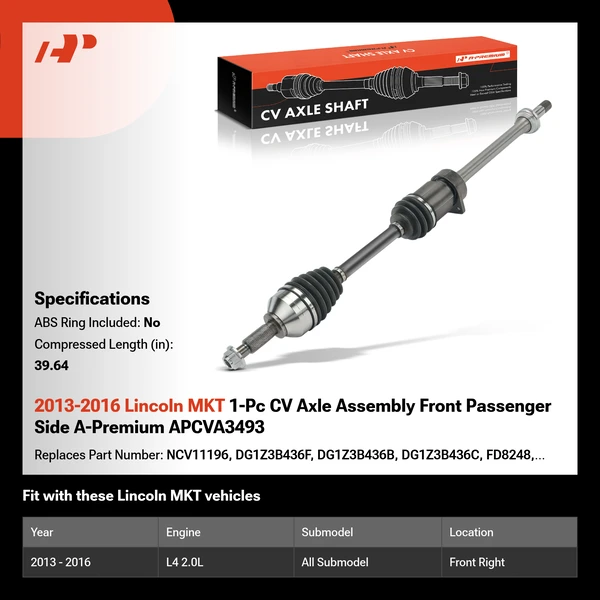 2013-2016 Lincoln MKT 1-Pc CV Axle Assembly Front Passenger Side A-Premium APCVA3493