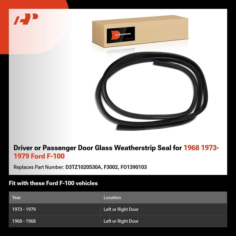 Driver or Passenger Door Glass Weatherstrip Seal for 1968 1973-1979 Ford F-100