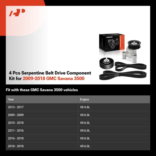 4 Pcs Serpentine Belt Drive Component Kit for 2009-2018 GMC Savana 3500