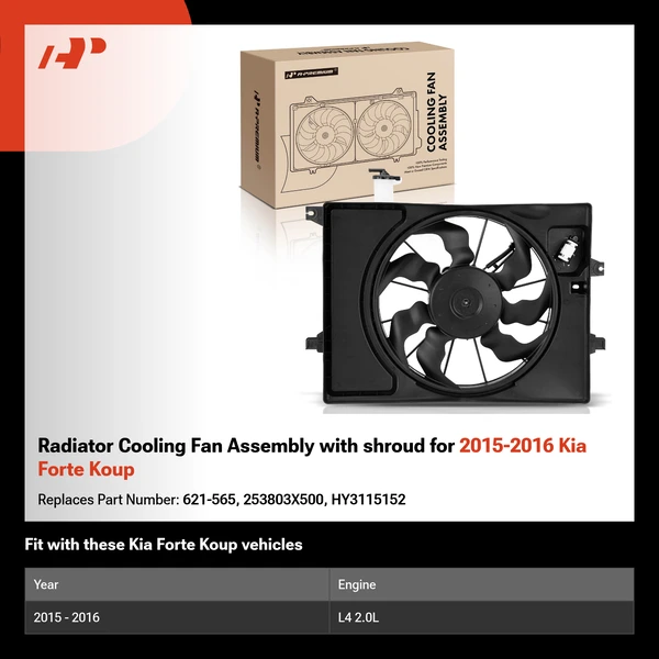 Radiator Cooling Fan Assembly with shroud for 2015-2016 Kia Forte Koup