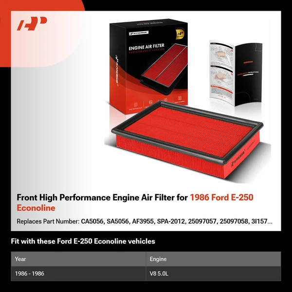 Front High Performance Engine Air Filter for 1986 Ford E-250 Econoline