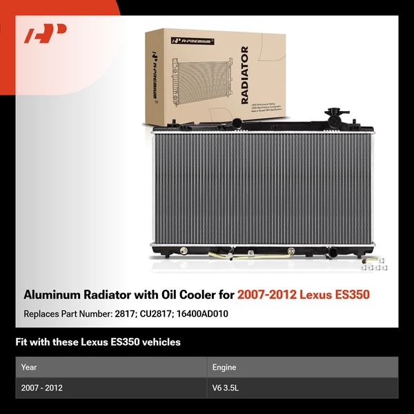 Aluminum Radiator with Oil Cooler for 2007-2012 Lexus ES350