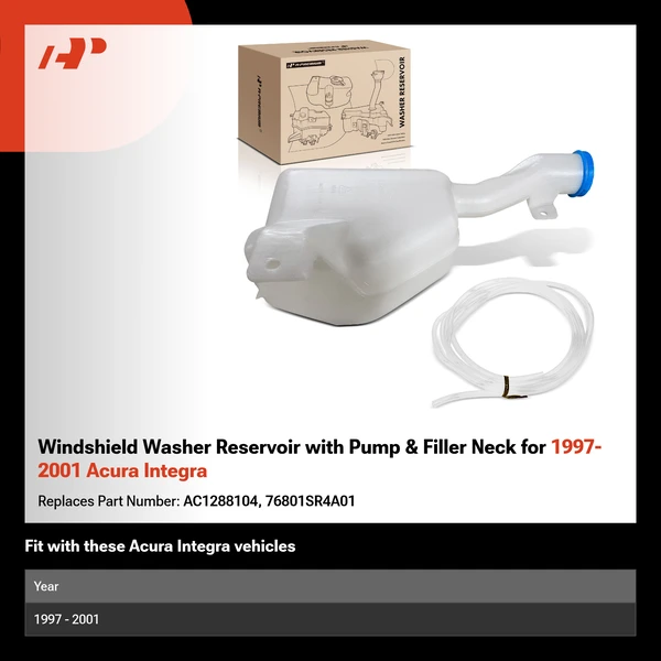 Windshield Washer Reservoir with Pump & Filler Neck for 1997-2001 Acura Integra