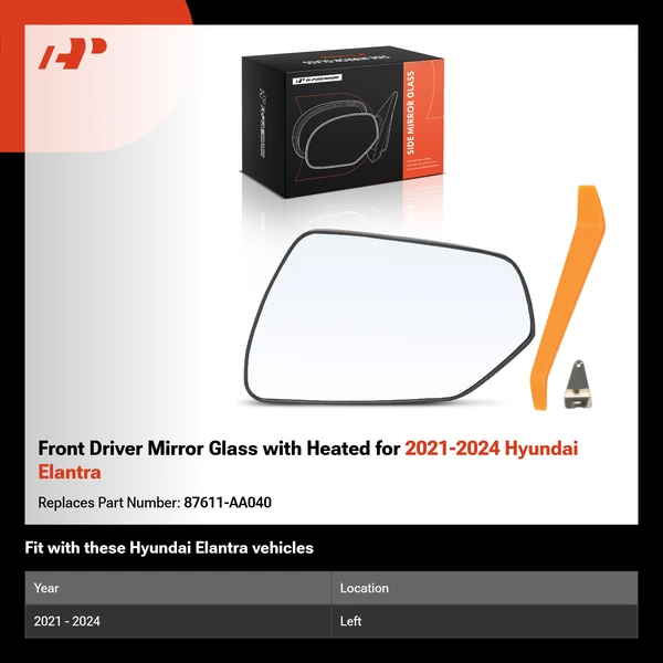 Front Driver Mirror Glass with Heated for 2021-2024 Hyundai Elantra