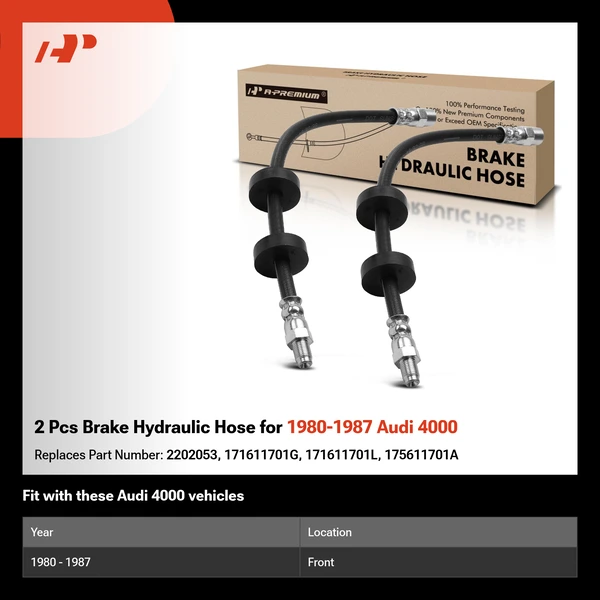 2 Pcs Brake Hydraulic Hose for 1980-1987 Audi 4000