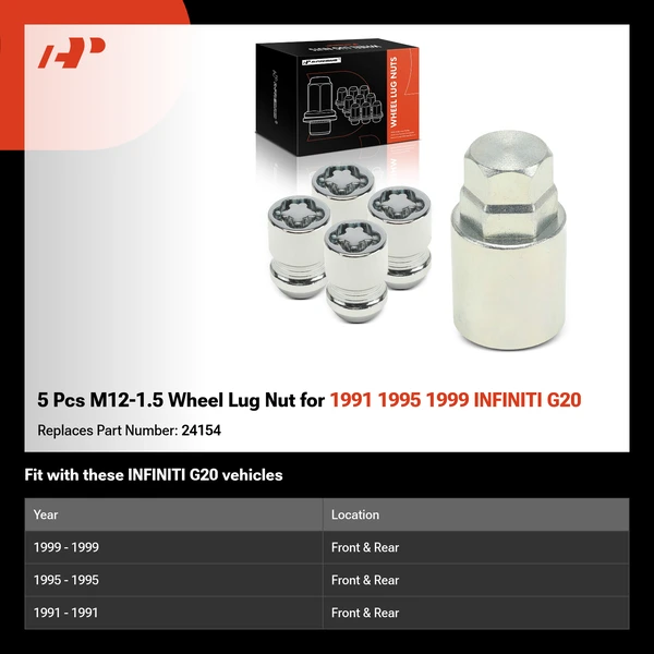 5 Pcs M12-1.5 Wheel Lug Nut for 1991 1995 1999 INFINITI G20