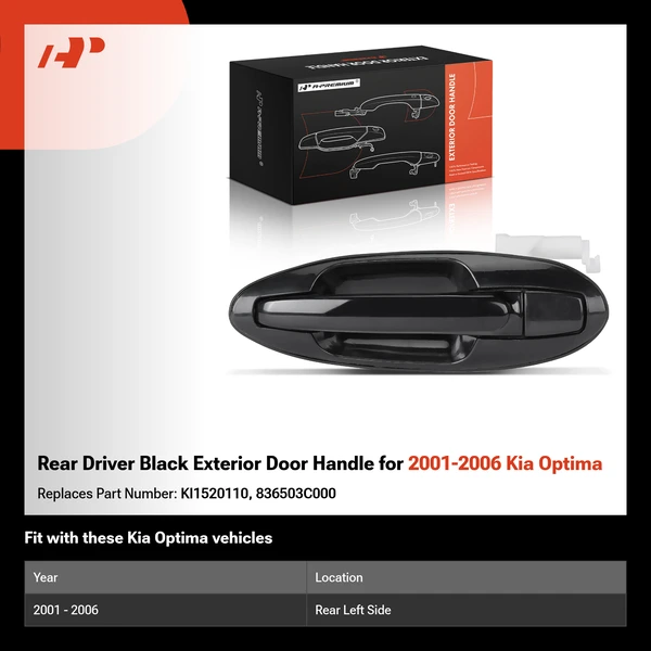 Rear Driver Black Exterior Door Handle for 2001-2006 Kia Optima