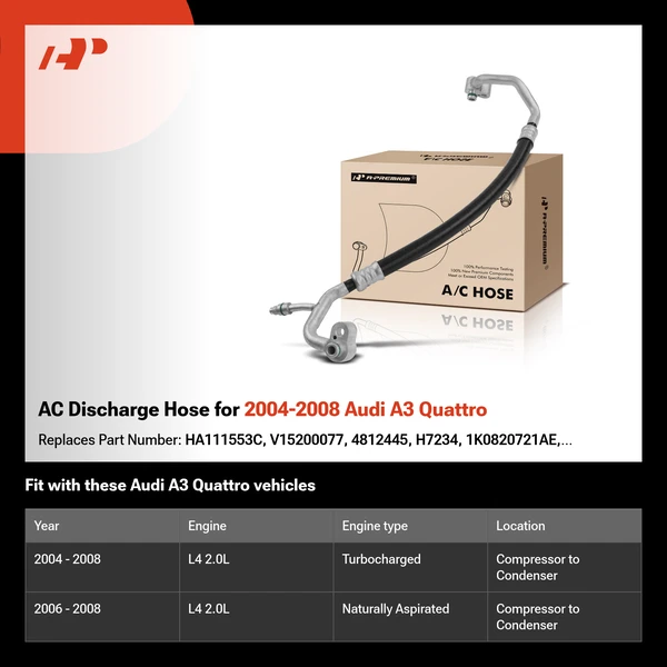 AC Discharge Hose for 2004-2008 Audi A3 Quattro