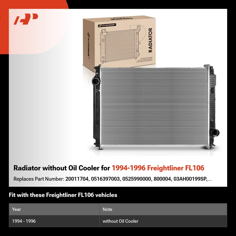 Radiator without Oil Cooler for 1994-1996 Freightliner FL106