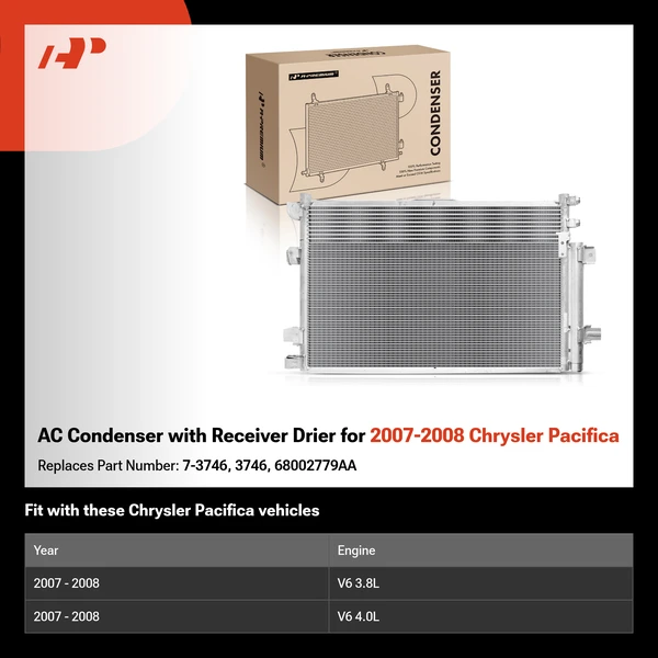 AC Condenser with Receiver Drier for 2007-2008 Chrysler Pacifica