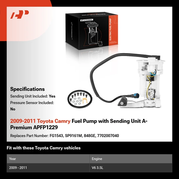 2009-2011 Toyota Camry Fuel Pump with Sending Unit A-Premium APFP1229