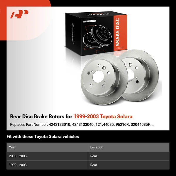 Rear Disc Brake Rotors for 1999-2003 Toyota Solara