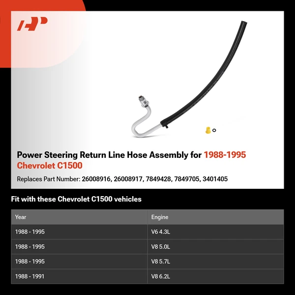 Power Steering Return Line Hose Assembly for 1988-1995 Chevrolet C1500