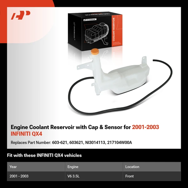 Engine Coolant Reservoir with Cap & Sensor for 2001-2003 INFINITI QX4