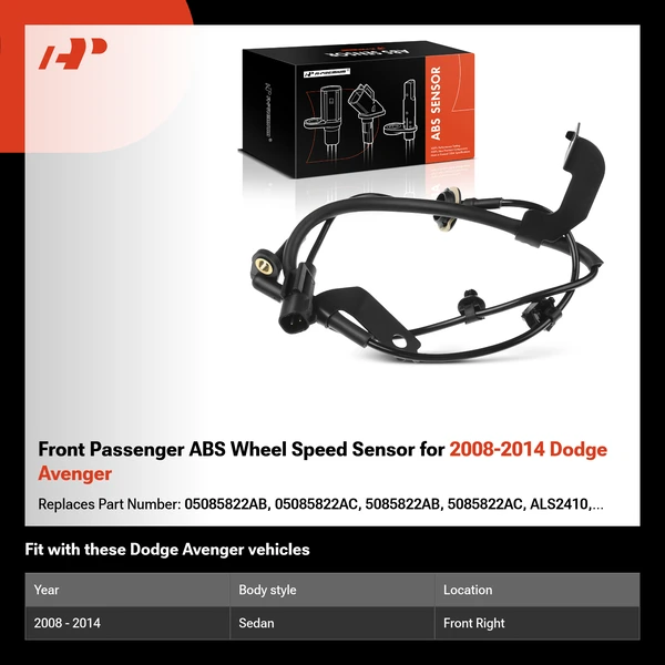 Front Passenger ABS Wheel Speed Sensor for 2008-2014 Dodge Avenger