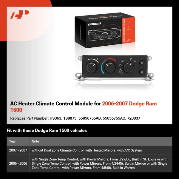 AC Heater Climate Control Module for 2006-2007 Dodge Ram 1500