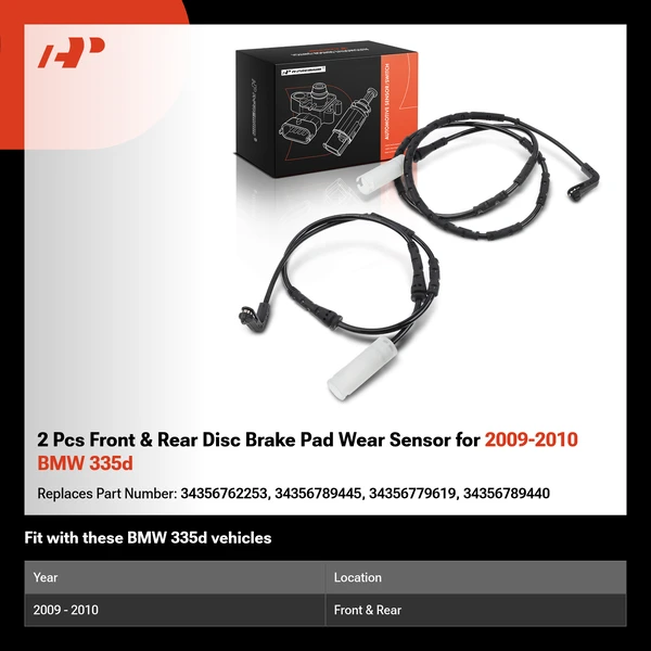 2 Pcs Front & Rear Disc Brake Pad Wear Sensor for 2009-2010 BMW 335d