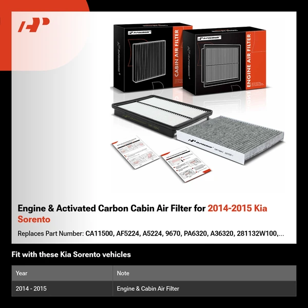 Engine & Activated Carbon Cabin Air Filter for 2014-2015 Kia Sorento
