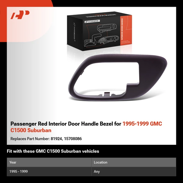 Passenger Red Interior Door Handle Bezel for 1995-1999 GMC C1500 Suburban