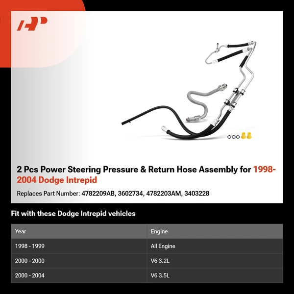 2 Pcs Power Steering Pressure & Return Hose Assembly for 1998-2004 Dodge Intrepid