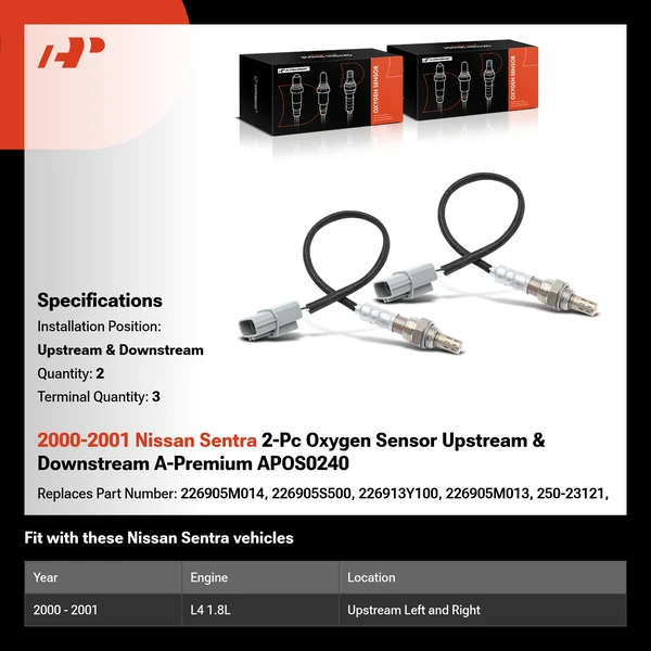 2000-2001 Nissan Sentra 2-Pc Oxygen Sensor Upstream & Downstream A-Premium APOS0240